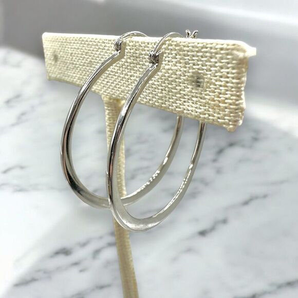 Sterling Silver Hoop Earrings Skinny Minimalist 925 Signed Hoops Large 1.5” - Picture 1 of 3